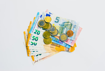 Photo of euro money in white background.