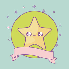 cute star in frame circular with ribbon kawaii style