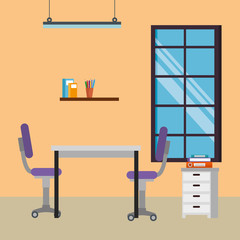 office work place scene icons