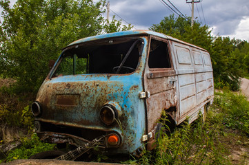 An old van abandoned in the Urals