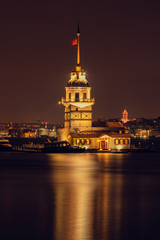 Naklejka na ściany i meble Maiden's Tower, Maiden's Tower, night view, city lights, sea, landscape, mosque, history, art, artistic, night scene, istanbul, turkey, peace, spacious, comfort, long exposure, city views, istanbul ni