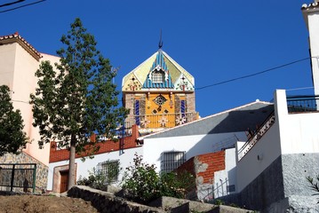 View of the pretty Hermitage (Ermita de Nuestra Senora de Lourdes, Founded in 1953), Valdes,...