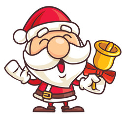 Christmas cute Santa Claus holds Christmas bell. Merry Christmas - vector