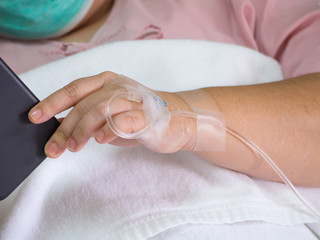 Close up of a saline solution on hand