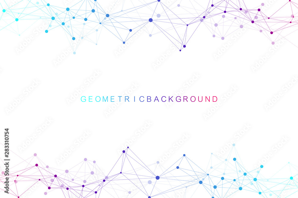 Poster Big data visualization. Geometric abstract background visual information complexity. Futuristic infographics design. Technology background with connected line and dots, wave flow. Vector illustration