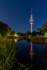Hamburg Panorama with the sky needle and colored water games