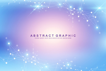 Obraz premium Big data visualization. Geometric abstract background visual information complexity. Futuristic infographics design. Technology background with connected line and dots, wave flow. Vector illustration