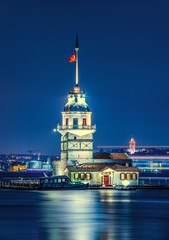 Fototapeta premium Maiden's Tower, Maiden's Tower, night view, city lights, sea, landscape, mosque, history, art, artistic, night scene, istanbul, turkey, peace, spacious, comfort, long exposure, city views, istanbul ni