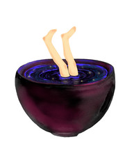 Love of tea . Man drowning in tea. Green Tea illustration.