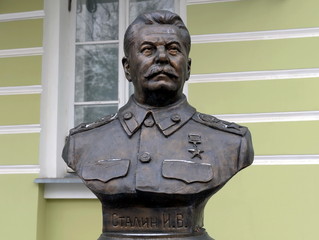 Bust of Joseph Stalin on the Avenue of rulers in Moscow