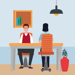 couple in office workplace scene icons