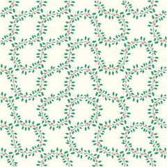 Christmas holly and berries geometric seamless pattern in red, green and cream. Seasonal truchet vector repeat design.