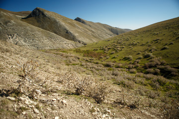 Photo of mountain landscape, blue clear sky