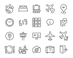 Fototapeta premium set of airport icons, flight, airplane, travel, transport