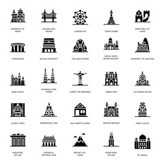 Historic Buildings Glyph Icons  - obrazy, fototapety, plakaty