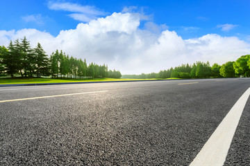 Country road and green woods nature landscape in summer