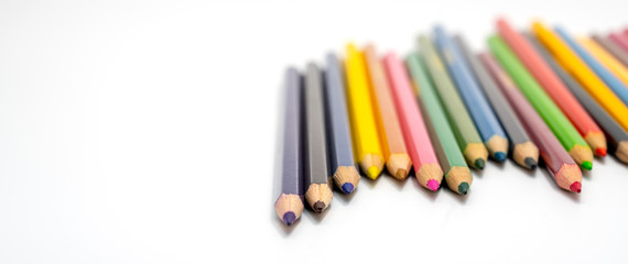 Color pencils isolated on white background.Close up