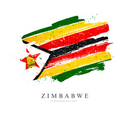 Obraz premium Flag of Zimbabwe. Vector illustration on a white background.