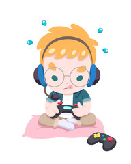 Cute little boy playing game vector illustration