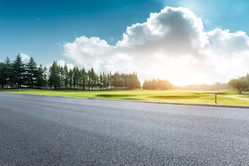 Country road and green woods nature landscape in summer