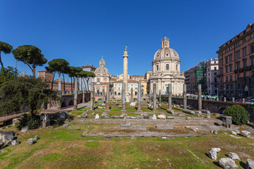 Architectural excavations in Roman Forum. Outdor Italy