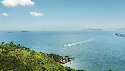 Fototapeta na wymiar View of a small village by the beach at the Lamma Island in Hong Kong, China.
