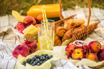 Picnic in the park on the tablecloth