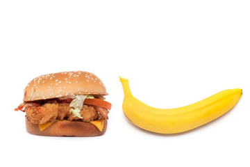 Set of healthy and unhealthy Food, concept Picture about Diet. Which will your choose.