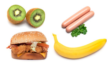Set of healthy and unhealthy Food, concept Picture about Diet. Which will your choose.