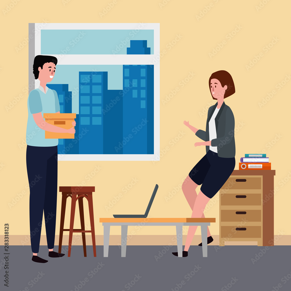 Canvas Prints couple in office workplace scene with laptop