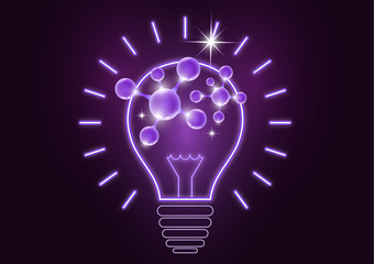 Science is the study of molecules, atoms, neurons. Icon idea, solution, discovery in the form of a glowing light bulb.