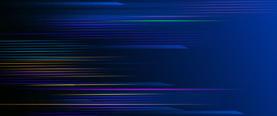 Illustration Abstract glowing, neon light effect, stripes line pattern. Vector design communication techno on blue background. Futuristic digital technology for web or banner background