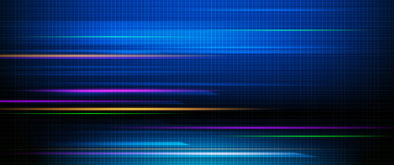 Illustration Abstract glowing, neon light effect, wave line, wavy pattern. Vector design communication techno on blue background. Futuristic digital technology for web or banner background