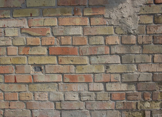 Brick wall. The window in the wall. Angled view. Overall plan..