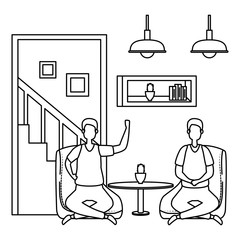 men in living room place scene