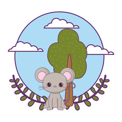 cute mouse animal with tree plant