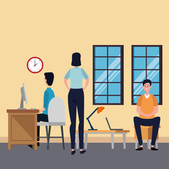 people in office workplace scene with desktop