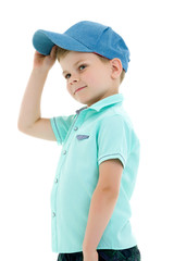 Cute fashionable boy on light background