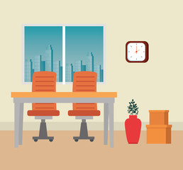 office work place scene icons