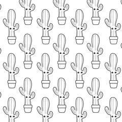 pattern of cactus tropicals in pot plants kawaii style