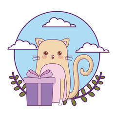 cute cat animal with gift box