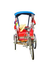 Fototapeta na wymiar Thailand tricycle, Vintage old style decorated with flag of Thailand and Asian on isolated white background.