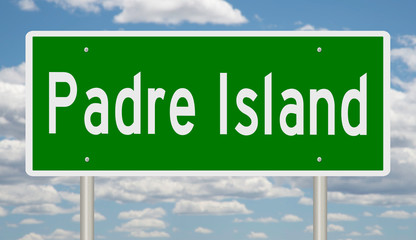 Rendering of a green highway sign for Padre Island Texas