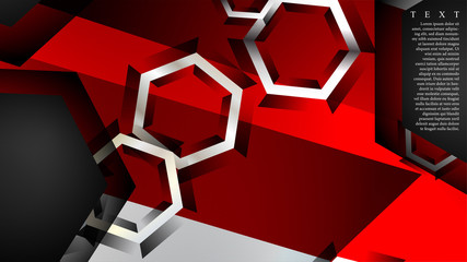 Vector hexagon overlaps and red color for background, space for text