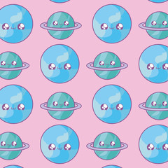 Obraz premium pattern of cute planets saturn with world earths kawaii style