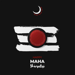 Hindu festival Maha Shivratri celebrated annually in honor of Lord Shiva. Grunge hand drawn texture Mahadev Tilak red sign with symbol flower lotos in centre. Vector Shivratri holiday illustration.
