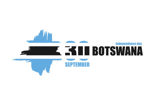 Botswana independence day - national holiday greeting card, poster, banner design. Celebrate in Botswana 30 september. Flag with hand drawn ink brush stripes, typography font on white background.