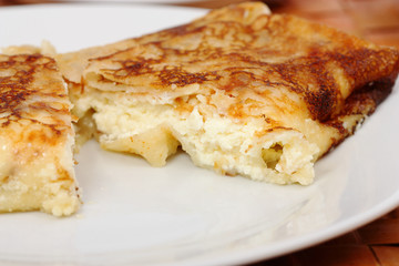 Breakfast. Pancakes with cottage cheese and sour cream.