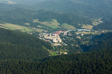 Fototapeta na wymiar View of Krynica-Zdroj from Jaworzyna Mount. Beskids Mountains, Poland.