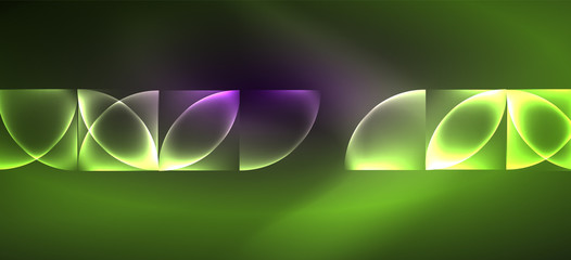 Neon glowing techno lines, hi-tech futuristic abstract background. Template with abstract shapes in dark space